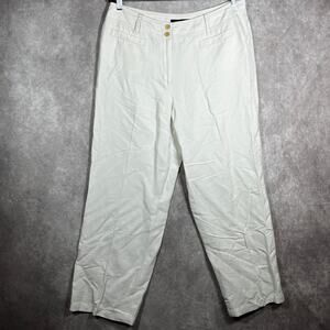 Kasper Pants 14 White Linen Blend Trousers Ankle Straight Leg Career Casual Work